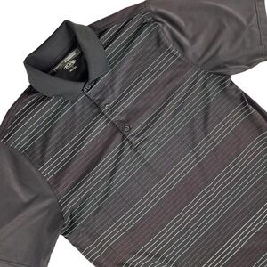 Greg Norman Polo Shirt Mens Medium Black Striped Play Dry Polyester Golf